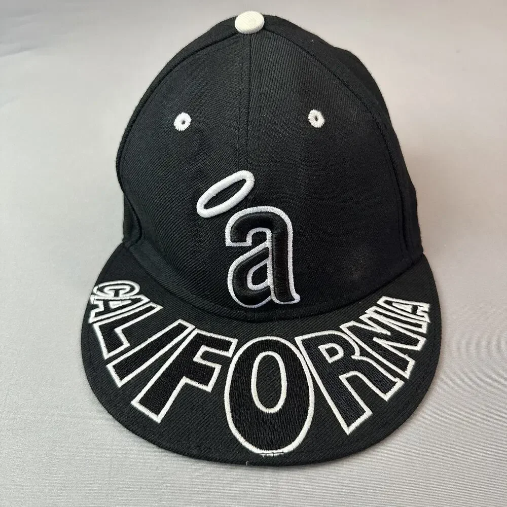 New Era California Angels Hat Cap Fitted Mens 6 7/8 Black MLB Cooperstown